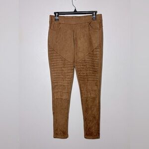 Yelete Women's Faux Suede Moto Leggings Medium Brown Stretch